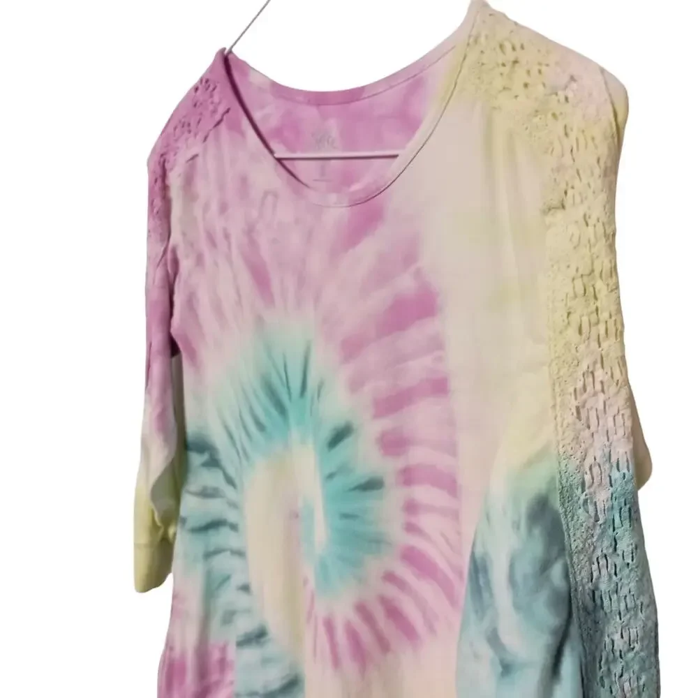 Justice Girls Tie Dye Dress Size S 7/8 Long Sleeve Crochet Lace Skater